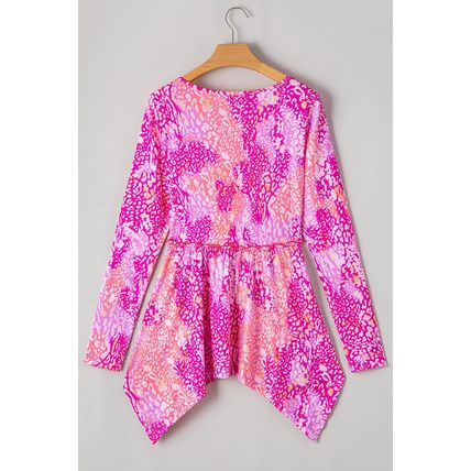 Rose Classic Leopard Print Handkerchief Hem Tunic Top