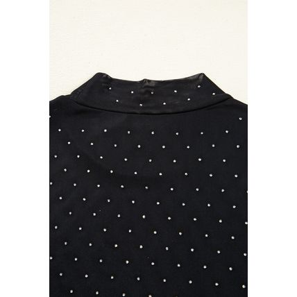 Black Rhinestone Embellished Mesh Long Sleeve Top