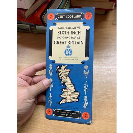 RARE 1960s BARTHOLOMEW'S RAC SIXTH INCH MOTORING MAP #7 CENTRAL SCOTLAND (LL)