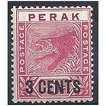 Perak (Malaysia) 1895 SG65 3c on 5c Rose Mounted Mint .