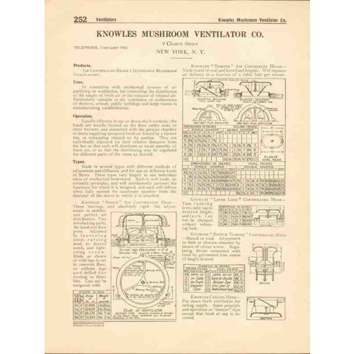 knowles mushroom ventilator company 1916 air control vintage catalog