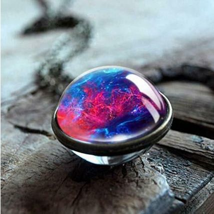 Curious Sparkling Galaxy Solar Planet Star Amber Necklace Pendant Chain as MIB