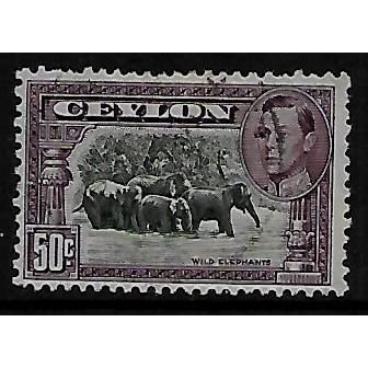 CEYLON 1938 50c BLACK & VIOLET INDIAN ELEPHANTS SG 394E FINE USED