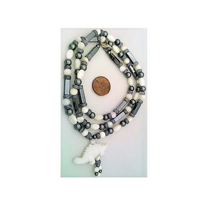 Mother Of Pearl Hematite Beaded Gemstone Necklace