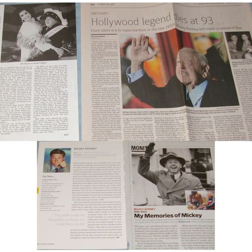 MICKEY ROONEY 38x Clippings (1953+1980s-recent) + Promo Card + Trading Card