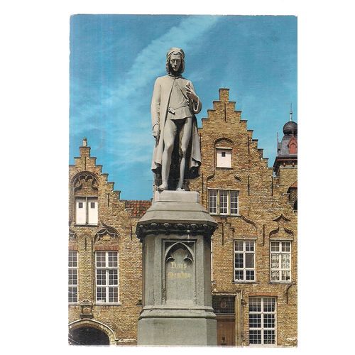 HANS MEMLING MONUMENT, BRUGGE, BELGIUM used postcard c. 1980 =