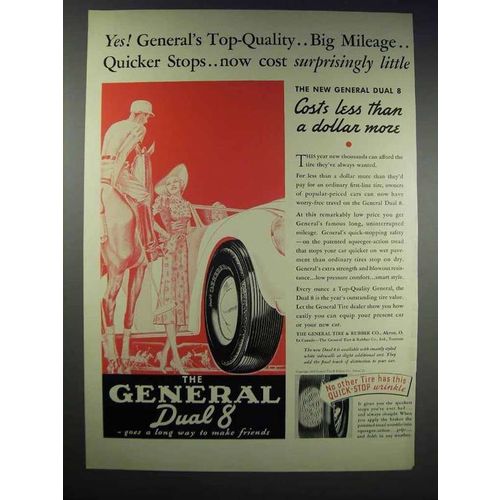 1938 General Dual 8 Tires Ad - Big Mileage