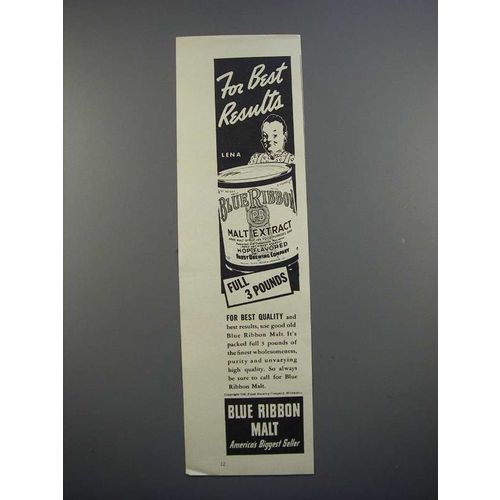 1940 Pabst Blue Ribbon Malt Extract Ad - Best Results