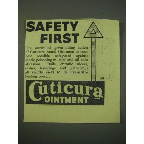 1942 Cuticura Ointment Ad - Safety first