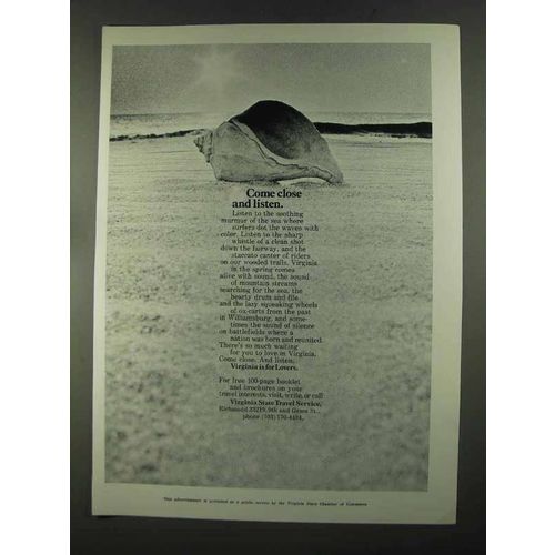 1972 Virginia Tourism Ad - Come Close and Listen