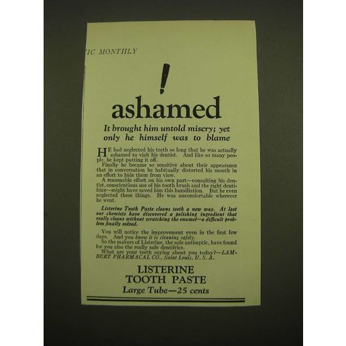 1924 Listerine Tooth Paste Ad - Ashamed it brought him untold misery