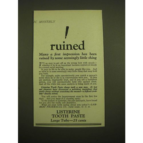 1924 Listerine Tooth Paste Ad - ruined many a first impression has been ruined