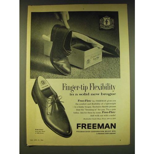 1964 Freeman Free-Flex Shoes Ad - Finger-tip flexibility in a solid new brogue