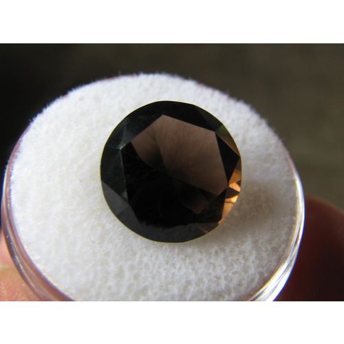 Smoky (Morion) Quartz: Rich, Very Dark Faceted 12 mm Round; 6.6 cts; Brazil