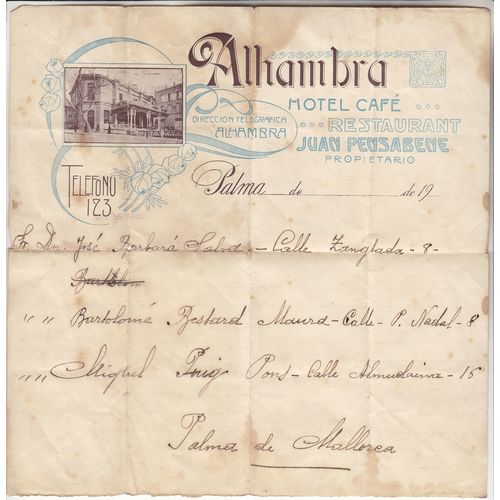 Alhambra Hotel Notepaper, Palma de Mallorca