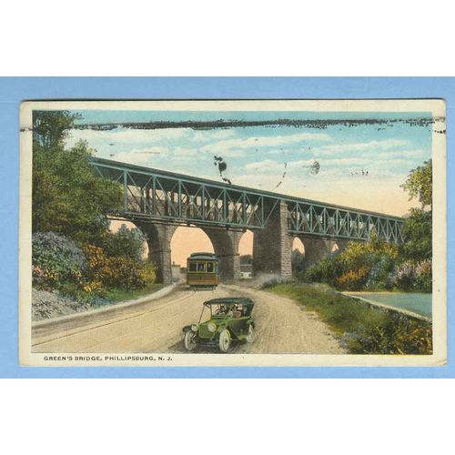 New Jersey Phillipsburg Greens Bridge Street Scene View w/Trolley Track & ~882
