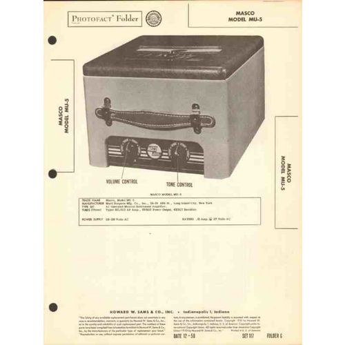 MASCO model MU-5 musical instrument amplifier Sams Photofact manual