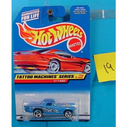 C19 HOT WHEELS TATTOO MACHINES SERIES '57 T-BIRD #685 BLUE/GRAPHICS NEW ON CARD