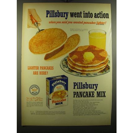 1950 Pillsbury Pancake Mix Ad - Pillsbury went into action