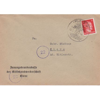 Germany 1944 wartime inter business cover from Innunsgkrankenhasse to Muskens