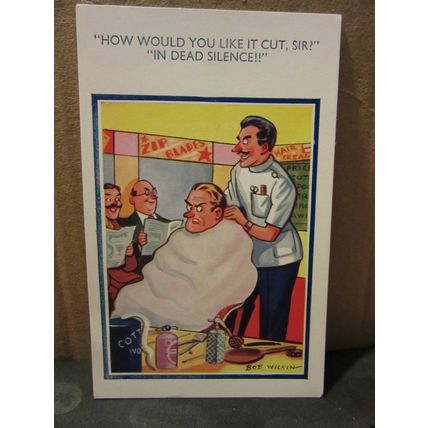 SAUCY SEASIDE POSTCARD unused H.B. Ltd no 7702 humour comic barber shop