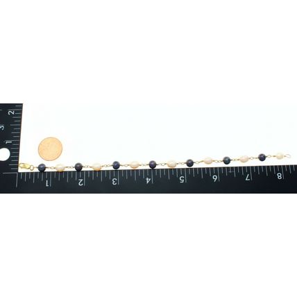 Genuine Black & White Pearl Bead Bracelet Real Solid 14K Yellow Gold 8 Inch Long