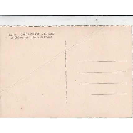 Carcassonne La Chateau et la Porte de L'Aude France Postcard unused creased