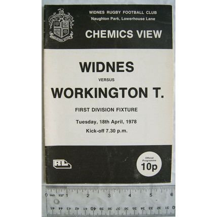 1978 programme Widnes v. Workington Town, 18th April