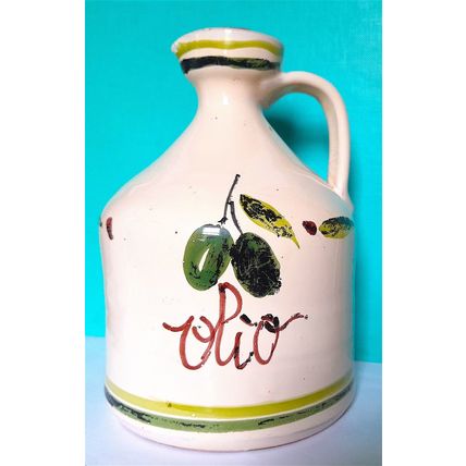 AN OLIVE OIL FLAGON - CREAM with OLIVES + LEAVES - 16 x 11 cm - GOOD CONDITION