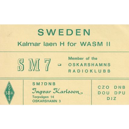Oskarshamn Swedish Sweden Amateur Radio Station QSL 1960s Card