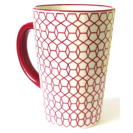Geometric Design Mug Fine China Burgundy Pattern Rim and Handle 12 CM