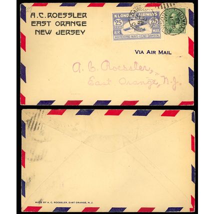 Canada CL45 Dawson to East Orange, NJ "Roessler Semi-official Cover Stuart Katz