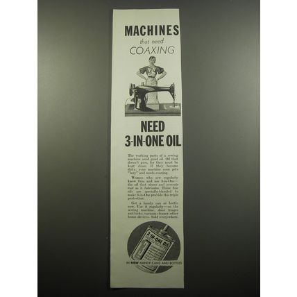 1933 3-in-One Oil Ad - Machines that need coaxing