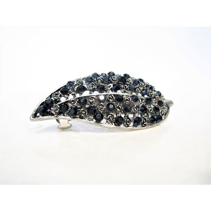 Blue and silver flower and leaf crystal hair clip barrette bridal hair clip