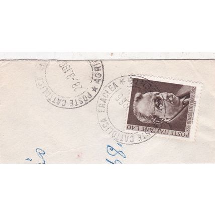Agrigento Cattolica Eraclea Postmark Italy 1966 Benedetto Coce on piece VGC