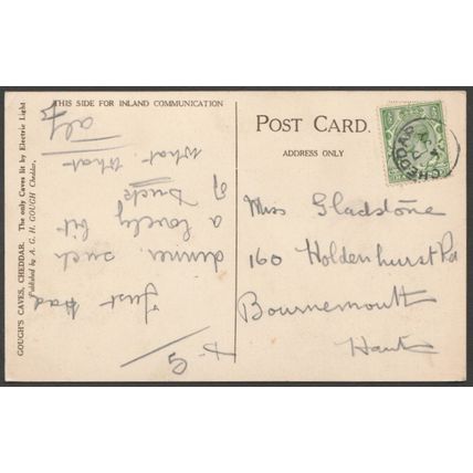 Pillar of Marble, Gough's Caves, Cheddar, Somerset, c.1910 - Gough Postcard