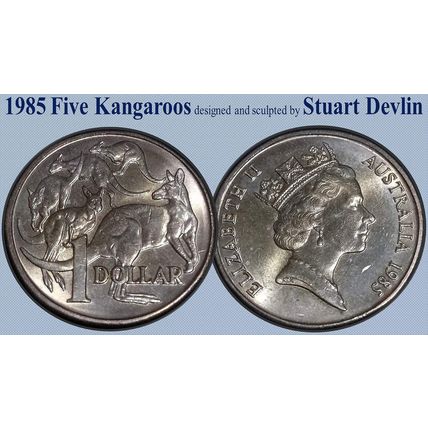 Australia 1985 ONE DOLLAR $1 COIN - Mob of Kangaroos - Very Fine - Circulated