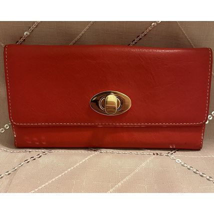 A Very Cool Beautiful Redish Orange Leather Barr + Barr New York Clutch Wallet