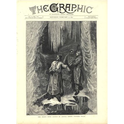 GRAND DUKE ALEXIS OF RUSSIA UNDER NIAGARA FALLS 1872 VICTORIAN ENGRAVING