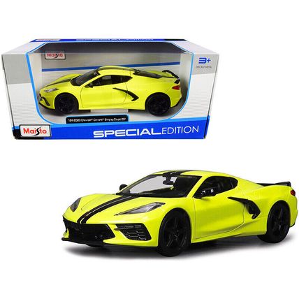 2020 Chevrolet Corvette Stingray Z51 Coupe Yellow with Black Stripes 1/24 Die...