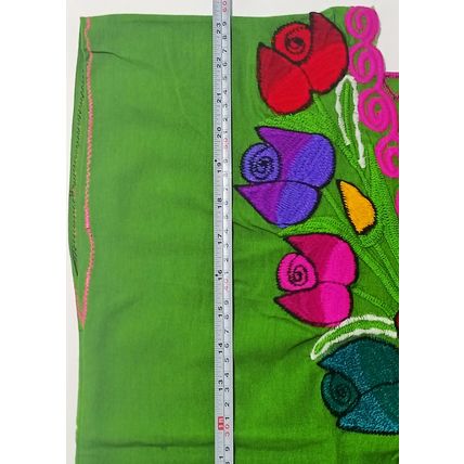 Multicolor Roses Bouquet Embroidered Cotton Canvas Green Blouse Chiapas Mexico