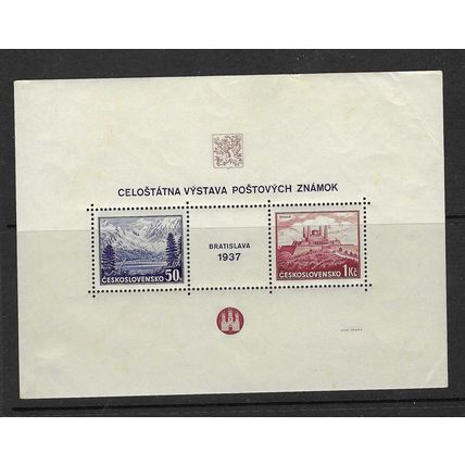 CZECHOSLOVAKIA 1937 PRAGUE PHILATELIC EXH. MINIATURE SHEET MNH SG MS377a