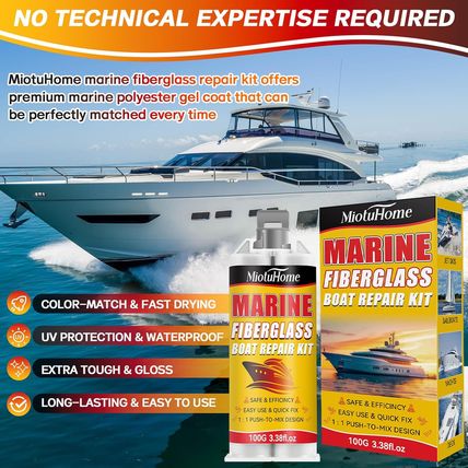 Marine Fiberglass Repair Kit for Boats, Gel Coat Repair Kit for Boats, Fiberglas