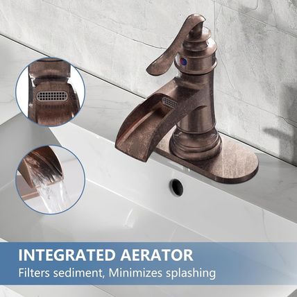 Homevacious Bathroom Faucet Copper Waterfall Bathroom Sink Faucets with Single H