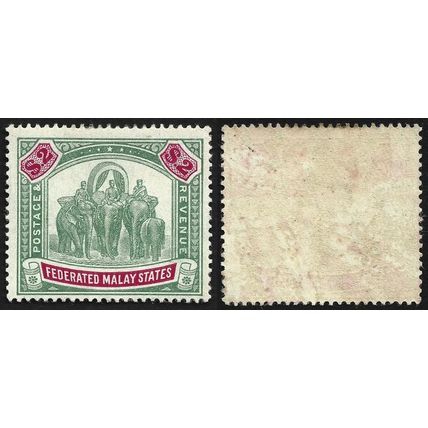 FEDERATED MALAY STATES FMS 1906 $2 w.MCA Sc#35 UNUSED Paper stuck to gum @TE294