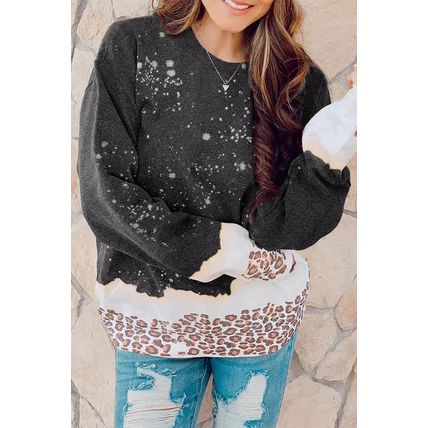 Black Leopard Bleached Pullover Sweatshirt