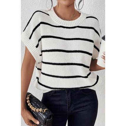 White Stripe Striped Pattern Batwing Sleeve Sweater