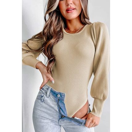 Apricot Ribbed Balloon Sleeve Bodysuit
