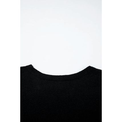 Black Bow Pattern Knit Short Sleeve Sweater