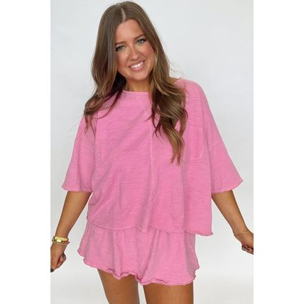 Sachet Pink Loose Fit Half Sleeve T Shirt and High Waist Skirt Set